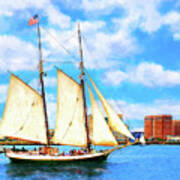 Classic Tall Ship In Boston Harbor Art Print