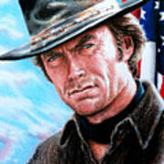 Clint Eastwood Patriotic Version Art Print