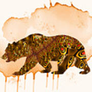 Colorful Bear-fractal Watercolor Fusion Art Art Print