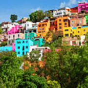Colorful Hilltop Buildings And Sign In Guanajuato, Mexico Art Print