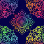 Colorful Mandala Pattern In Blue Background Art Print