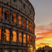Colosseum In Rome At Sunset Art Print