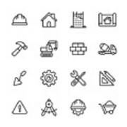 Construction Line Icons. Editable Stroke. Pixel Perfect. For Mobile And Web. Contains Such Icons As Construction, Repair, Renovation, Blueprint, Helmet, Hammer, Brick, Work Tools, Spatula. Art Print