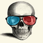 Cool Skull With 3d Glasses Art Print