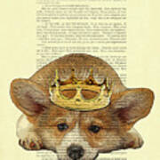 Corgi Dog With A Golden Crown Artwork On Book Page Art Print