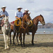 Costa Rican Cowboys On The Beach In Playas Del Coco Art Print