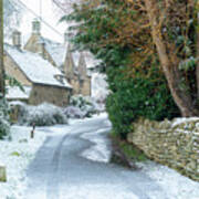 Country Lane In Taynton In The Snow Art Print