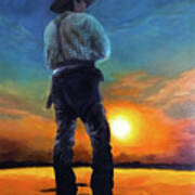 Cowboy Sunset Art Print