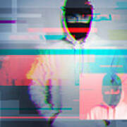 Creative Image With Anonymous Hacker With Glitch And Interference Effects Art Print