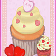 Cupcakes With Hearts Art Print