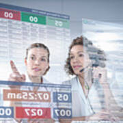 Customer Service Operators Looking At Interactive Screen Art Print