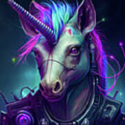 Cyberpunk Unicorn Portrait 01 Art Print