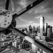 Dallas Texas Skyline From Reunion Tower In Black And White Art Print