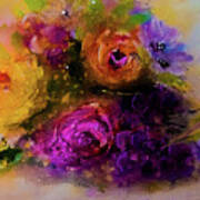 Dark Painterly Swirled Flowers With Grapes Art Print