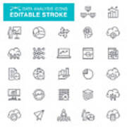Data Analysis Editable Stroke Icons Art Print