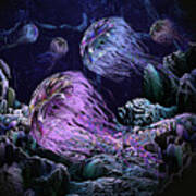 Deep Sea Exploration Jellyfish Bay Art Print