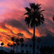 Desert Monsonial Sky, Palm Tree Silhouette Art Print