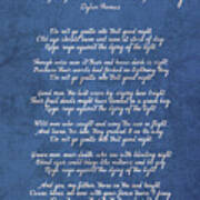 Do Not Go Gentle Into That Good Night By Dylan Thomas Poem Quote On Blue Vintage Canvas Script Art Print
