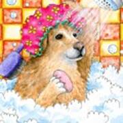Dog 129 Golden Retriever In Shower Art Print