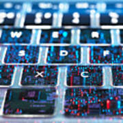 Double Exposure Of A Laptop Computer Showing Electronic Components Under The Keyboard Art Print