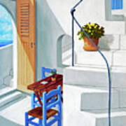 Downstairs In Santorini-prints Of Oil Painting Art Print