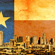 Downtown Dallas Skyline Blended With The Texas Flag And Printed On Old Paper Texture Art Print