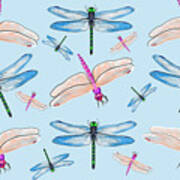 Dragonflies In Blue Sky Art Print