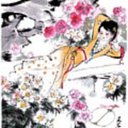 Dream Of The Red Chamber - Woman Laying In Garden Art Print