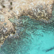 Drone Aerial Of Rocky Sea Coast With Transparent Turquoise Water. Seascape Top View Art Print
