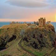 Dunnottar Castle Sunset Rainbow Art Print