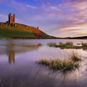 Dunstanburgh Castle Reflections At Sunset Embleton Bay, Northumberland, England Art Print
