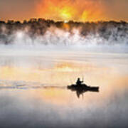 Morning Mist Kayak Fisherman Sunrise Lake Mississippi Art Print