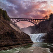Early Spring Sunset At Upper Falls Letchworth Art Print