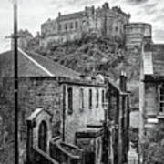 Edinburgh Castle From The Vennel Scotland Black And White Art Print