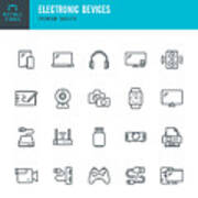 Electronic Devices - Set Of Thin Line Vector Icons Art Print