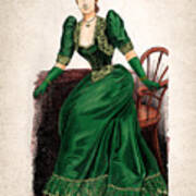 Elegant Victorian Lady With Green Dress, 1890 Vintage Fashion Woman Art Print