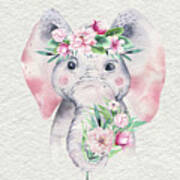 Elephant With Flowers Art Print