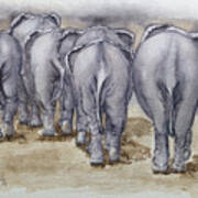 Elephants Leaving...no Butts About It Art Print