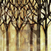 Enchanted Forest Watercolor Silhouette Trees Branches Warm Beige Brown Gold Art Print