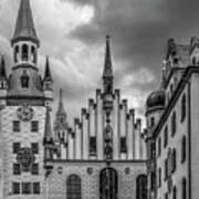 Enchanting Architecture Of Old City Munich, Black And White Art Print