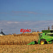 Epic Harvest -  John Deere Combine Harvesting Corn At Epic Systems Campus Art Print