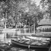 European Canal Scenes Annecy France Black And White Art Print