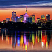Evening Skyline Of Warsaw River View Art Print