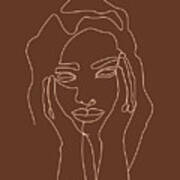 Face 05 - Abstract Minimal Line Art Portrait Of A Girl - Single Stroke Portrait - Terracotta, Brown Art Print
