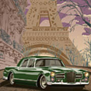 Facel Vega - Paris Est A Nous. Classic Car Art Deco Style Poster Print Green Edition Art Print