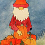 Fall Gnome With Pumpkins Art Print