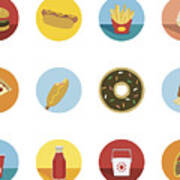 Fast Food Circle Icons Art Print