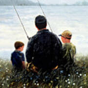 Father and Two Sons Fishing Zip Pouch by Vickie Wade - Vickie Wade - Website