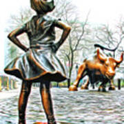 Fearless Girl And Wall Street Bull Statues 5 Art Print