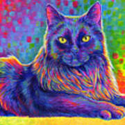 Psychedelic Rainbow Black Cat - Felix Art Print